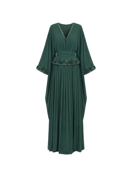 Rochie maxi Saiid Kobeisy cu broderie lungă de costum verde