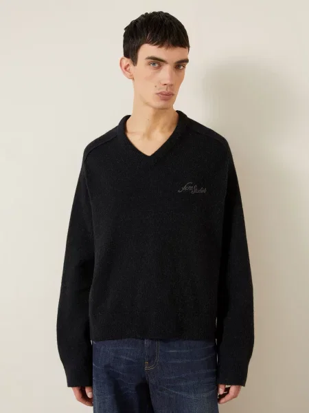Acne Studios Sweter Z Wełny Wielbłądziej schwarz czarny