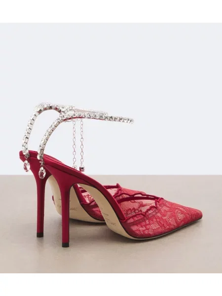 Pantofi cu toc Jimmy Choo din dantelă roșu