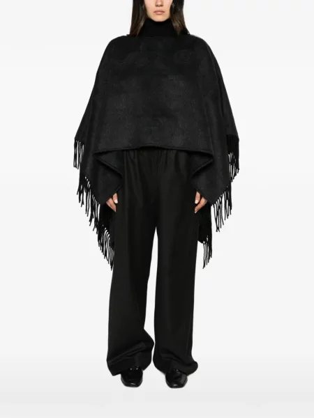 Poncho Antik Batik cu franjuri negru