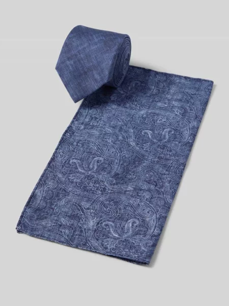 Krawat z poszetką model ‘TAOIMINA’ Cinque błękitny