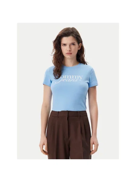 Tommy Jeans T-Shirt Essential Γαλάζιο Slim Fit