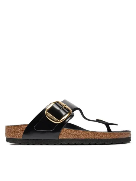 Șlapi Birkenstock din piele cu cataramă negru