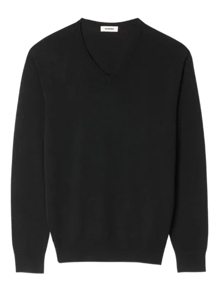 Pulover Sandro de lână cu decolteu în V negru