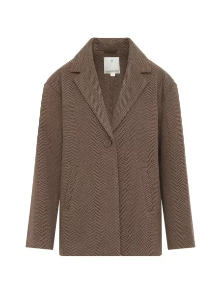 Sacou Unreal Fur cu model herringbone cu blană maro