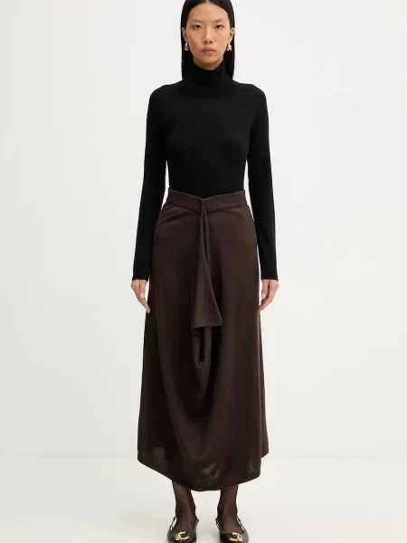 Liviana Conti spódnica wełniana midi prosta brązowy