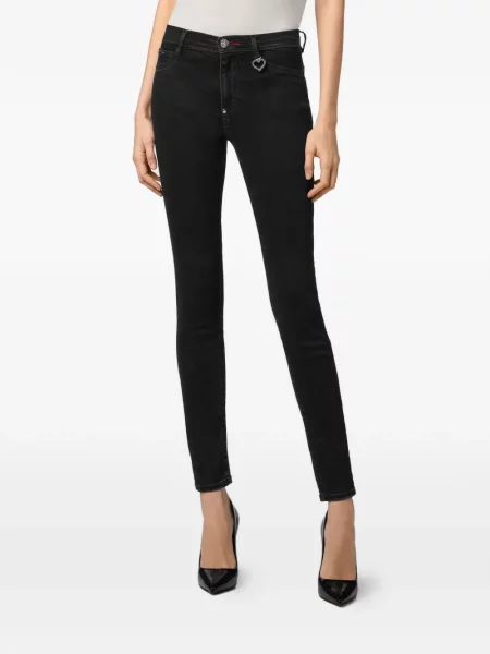 Blugi cu talie înaltă Philipp Plein cu talie înaltă albastru