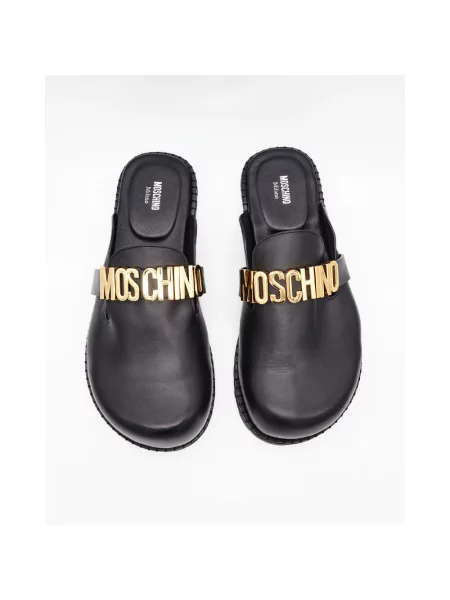 Klapki mules Moschino skórzane czarne