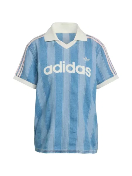 Ριγέ τοπ Adidas με λαιμόκοψη v από ζέρσεϋ μπλε