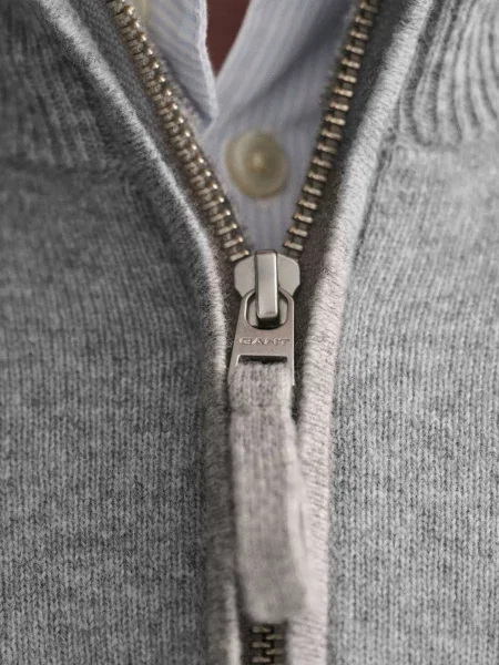 Шерстяной свитер Gant на полумолнии серый