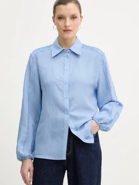 Silvian Heach koszula z dodatkiem lnu FARIN niebieska