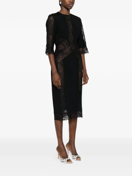 Sukienka midi Elie Saab koronkowa do kolan garniturowa czarna