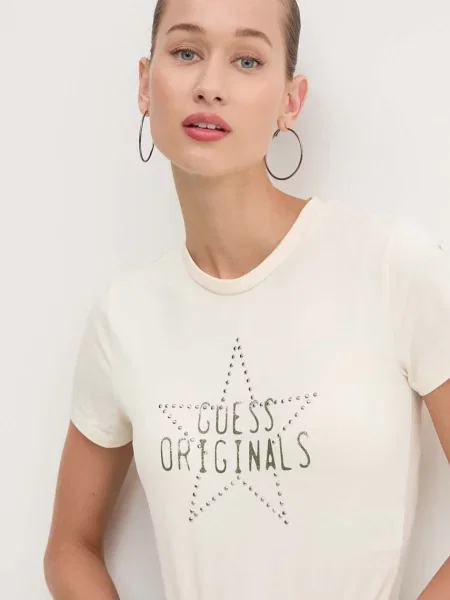 Тениска Guess Originals бежово