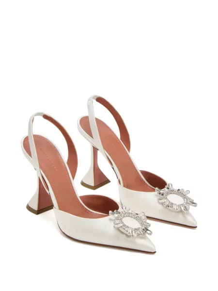 Bateliai Amina Muaddi slingback su kristalais balta