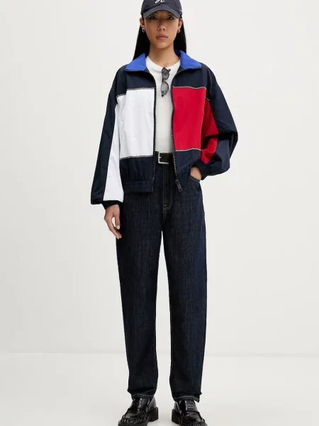 Tommy Jeans Prechodná bunda námornícka / červená / biela modrá
