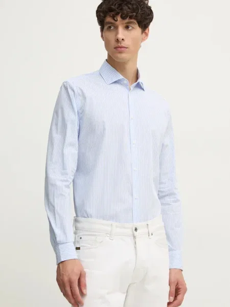 Риза Sisley мъжка със стандартна кройка с италианска яка синьо