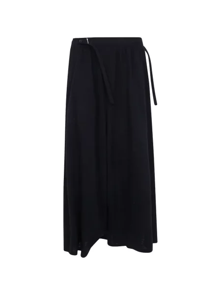Вълнени препасан панталон Yohji Yamamoto черно