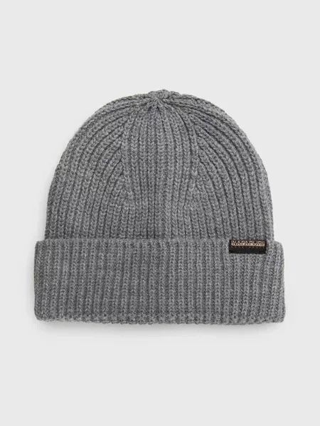 Шапка Napapijri от плътен трикотаж сиво