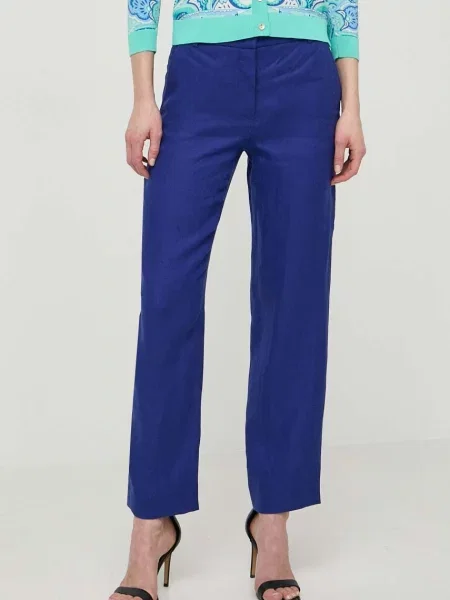 Luisa Spagnoli pantaloni din in ARGANO marin drept high waist albastru