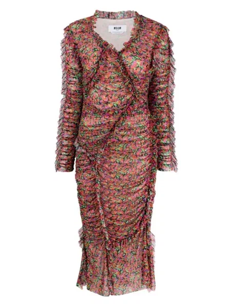 Rochie midi Msgm cu model floral cu imagine până la genunchi negru