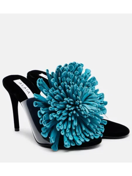 Usnjene mules Alaia s cvetličnim vzorcem modra