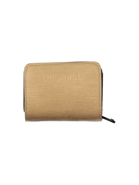 Lniany portfel Desigual elegancki brązowy