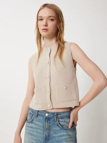 Happiness İstanbul Vestă tricotată bej