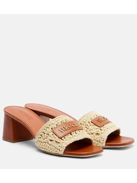 Kožené mules Versace béžové