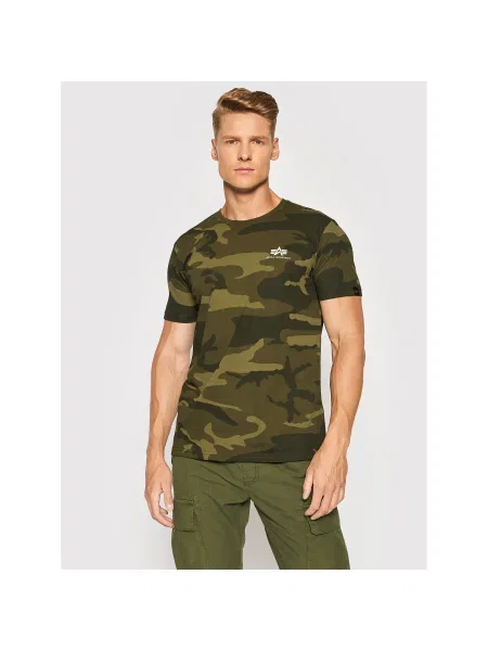 Футболка Alpha Industries Basic Small Logo Camo olive camo зелена