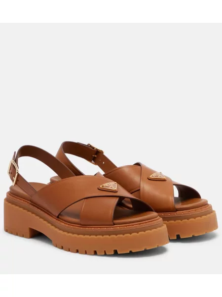 Usnjene sandali Prada rjava