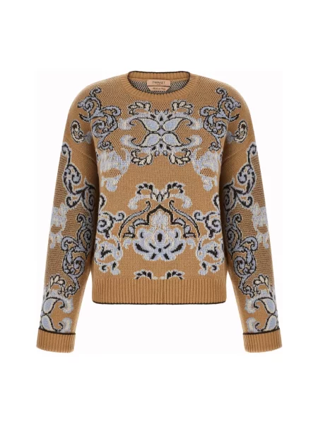 Sweter Twinset wełniany brązowy