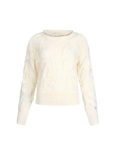Sweter Liu Jo wełniany ażurowy z kamieniami biały