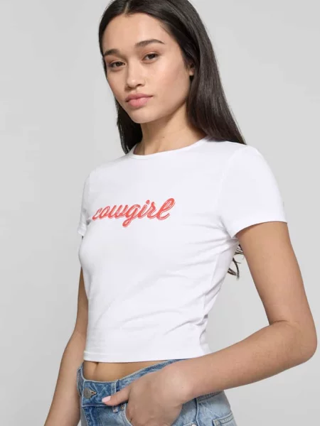 T-shirt z wyhaftowanym logo Review biała