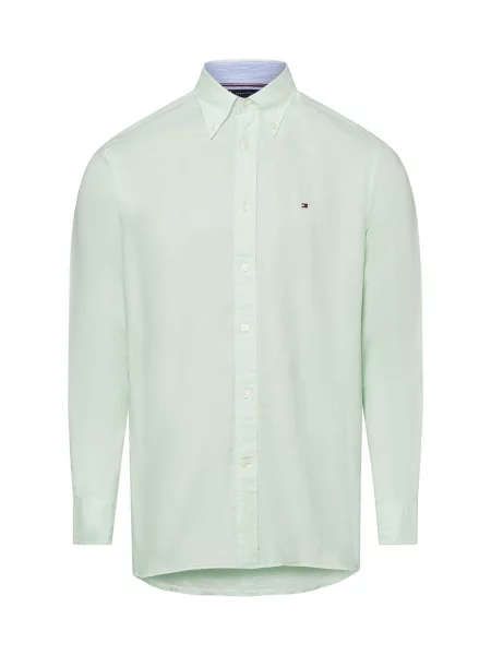 Tommy Hilfiger koszula casual z zawartością lnu Mężczyźni Regular Fit jednolity L zielony