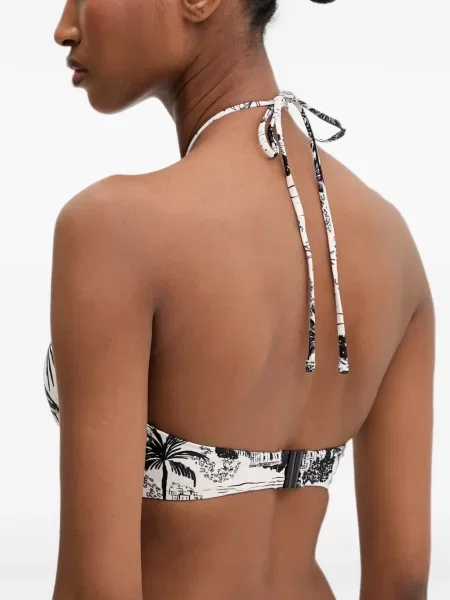 Bikini Karl Lagerfeld cu imagine cu gât halter alb