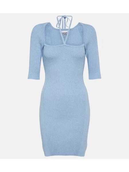 Rochie mini Ganni tricotate de costum albastru