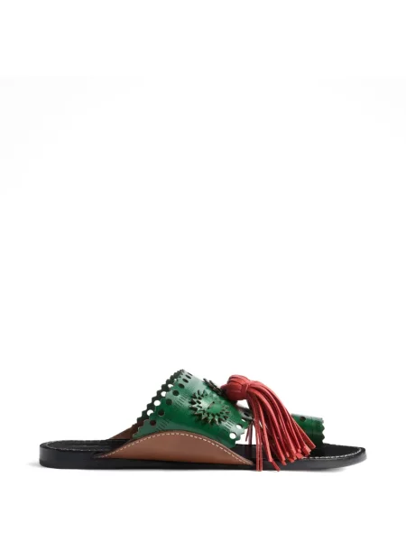 Papuci La Doublej din piele verde