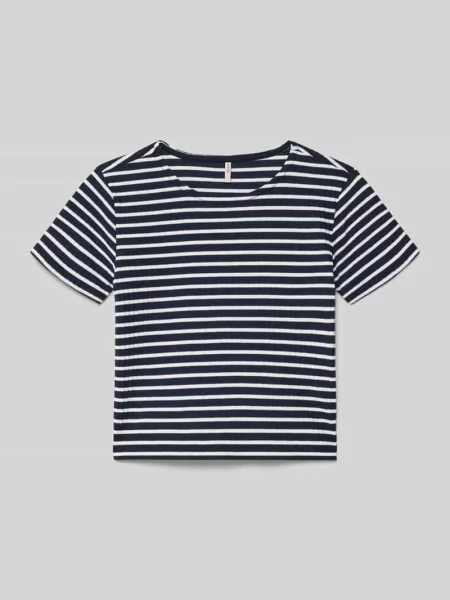 T-shirt o kroju regular fit z dodatkiem model NELLA STRIPED' Only granatowa