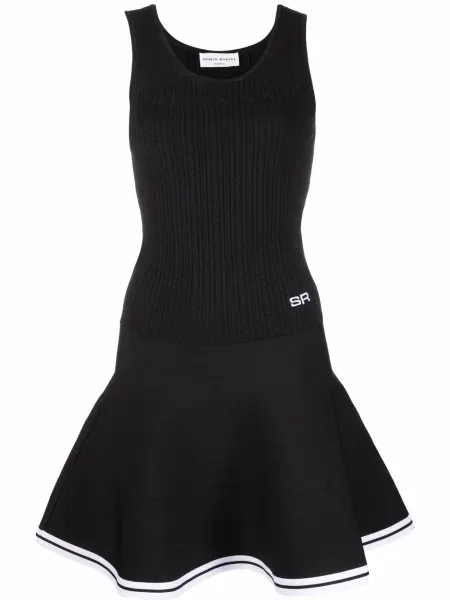 Haftowana dzianinowa sukienka Sonia Rykiel garniturowa czarna