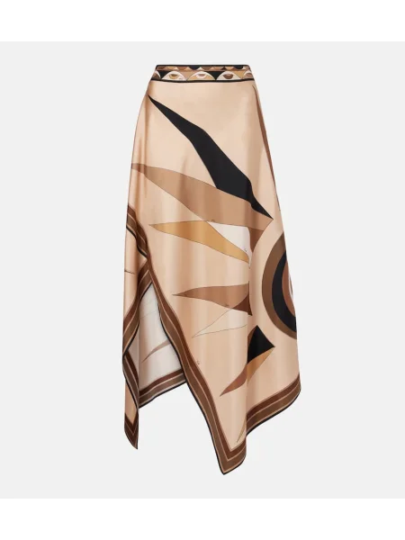 Fustă midi Pucci din satin până la genunchi tip Hawaii bej