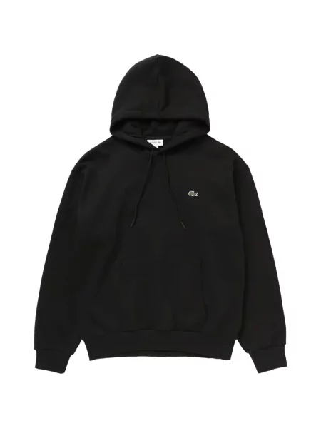 Hanorac cu glugă Lacoste din fleece negru