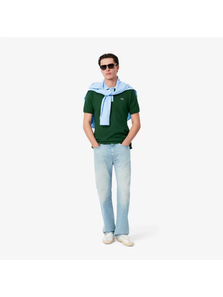 Lacoste Koszulka Polo Classic Fit Z Kontrastowym Kołnierzykiem zielona