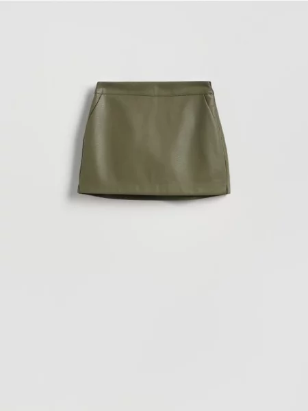 Reserved Fustă tip tenis din piele ecologică verde-maroniu verde