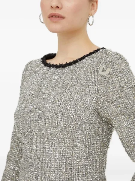 Rochie maxi Miss Sixty cu paiete din tweed lungă gri