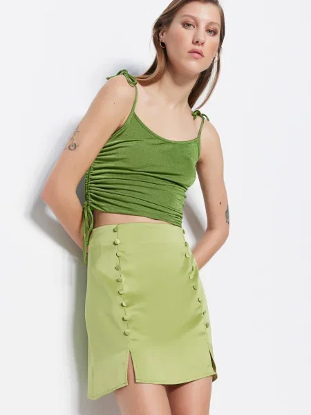 Fusta mini Trendyol din satin verde