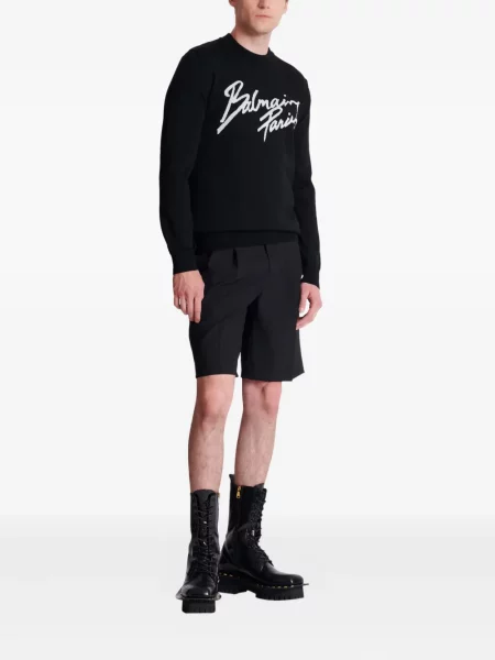 Pulover Balmain de lână cu decolteu rotund negru