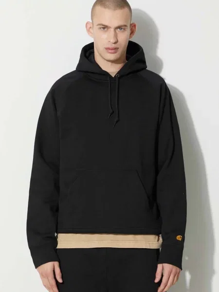 Кофта Carhartt WIP Hooded Chase Sweat з капюшоном однотонна чорний