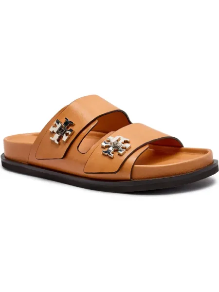 Tory Burch bőr papucs T Lock Sport Slide barna