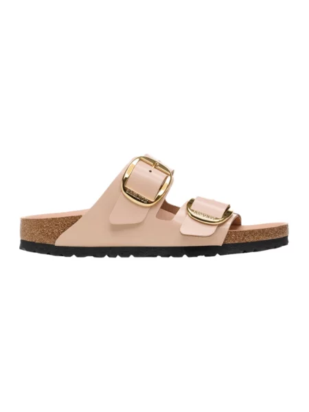Klapki Birkenstock skórzane na sprzączkę różowe