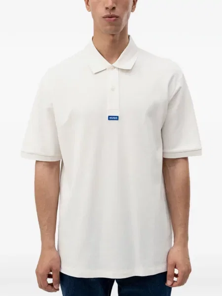 Tricou polo Hugo cu autograf alb